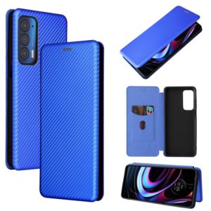 For Motorola Edge 2021 Carbon Fiber Texture Leather Phone Case with Card Slot(Blue) (OEM)