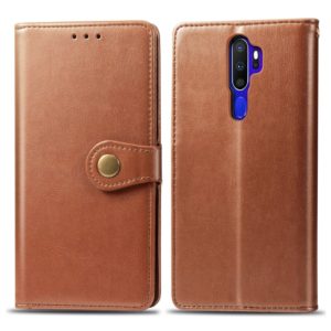 For OPPO A5 2020 / A9 2020 Retro Solid Color Leather Buckle Phone Case with Lanyard & Photo Frame & Card Slot & Wallet & Stand Function(Brown) (OEM)