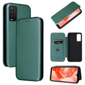 For TCL 205 Carbon Fiber Texture Horizontal Flip Leather Phone Case(Green) (OEM)