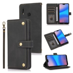 For Huawei P20 Lite PU + TPU Horizontal Flip Leather Case with Holder & Card Slot & Wallet & Lanyard(Black) (OEM)