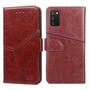 For Samsung Galaxy A02s(EU Version) Geometric Stitching Horizontal Flip TPU + PU Leather Case with Holder & Card Slots & Wallet(Dark Brown) (OEM)