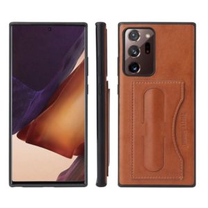 For Samsung Galaxy Note20 Ultra Fierre Shann Full Coverage Protective Leather Case with Holder & Card Slot(Brown) (OEM)
