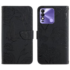 For Tecno Spark 8 HT03 Skin Feel Butterfly Embossed Flip Leather Phone Case(Black) (OEM)