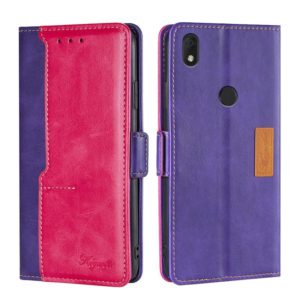 For Alcatel Axel/Lumos Contrast Color Side Buckle Leather Phone Case(Purple + Rose Red) (OEM)