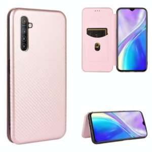 For OPPO Realme XT / X2 / K5 Carbon Fiber Texture Horizontal Flip TPU + PC + PU Leather Case with Card Slot(Pink) (OEM)