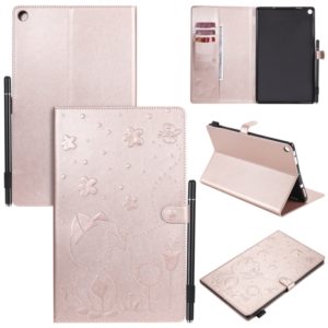For Amazon Kindle Fire HD 10 (2015) / (2017) Cat Bee Embossing Pattern Shockproof Table PC Protective Horizontal Flip Leather Case with Card Slots & Wallet & Pen Slot & Sleep / Wake-up Function(Rose Gold) (OEM)