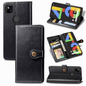 For Google Pixel 4A Retro Solid Color Leather Buckle Phone Case with Lanyard & Photo Frame & Card Slot & Wallet & Stand Function(Black) (OEM)