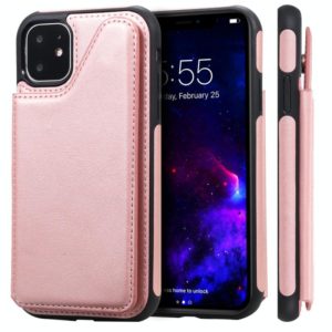 For iPhone 11 Shockproof Calf Texture Protective Case with Holder & Card Slots & Frame(Rose Gold) (OEM)