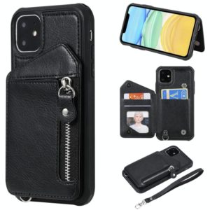 For iPhone 11 Dual Buckles Zipper Shockproof Back Cover Protective Case with Holder & Card Slots & Wallet & Lanyard & Photos Frames(Black) (OEM)
