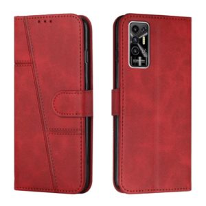 For Tecno Pova 2 Stitching Calf Texture Buckle Leather Phone Case(Red) (OEM)