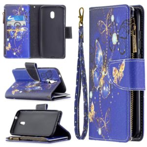 For Nokia C1 Plus Colored Drawing Pattern Zipper Horizontal Flip Leather Case with Holder & Card Slots & Wallet(Purple Butterfly) (OEM)