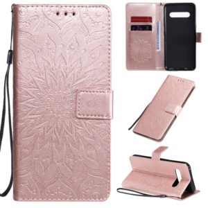For LG V60 ThinQ 5G Embossed Sunflower Pattern Horizontal Flip PU Leather Case with Holder & Card Slots & Wallet & Lanyard(Rose Gold) (OEM)
