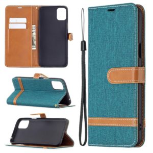 For LG K42 Color Matching Denim Texture Horizontal Flip Leather Case with Holder & Card Slots & Wallet & Lanyard(Green) (OEM)
