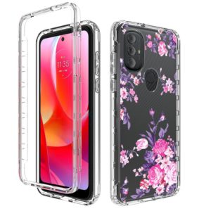 For Motorola Moto G Power 2022 Transparent Painted Phone Case(Pink Flower) (OEM)