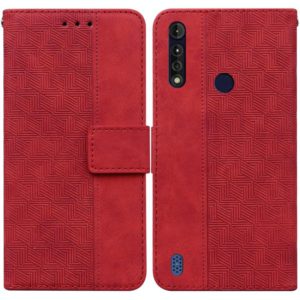 For Motorola Moto G8 Power Lite Geometric Embossed Leather Phone Case(Red) (OEM)