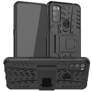 For Alcatel 3L (2021) Tire Texture Shockproof TPU+PC Protective Case with Holder(Black) (OEM)