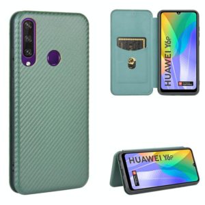 For Huawei Y6p Carbon Fiber Texture Horizontal Flip TPU + PC + PU Leather Case with Card Slot(Green) (OEM)