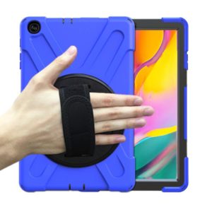 For Samsung Galaxy Tab A 10.1 (2019) T515 / T510 Shockproof Colorful Silicone + PC Protective Case with Holder & Shoulder Strap & Hand Strap(Blue) (OEM)