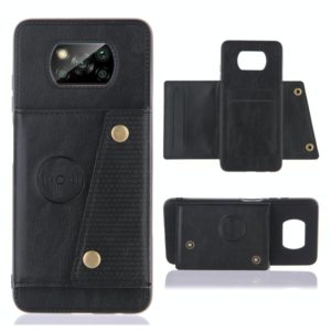 For Xiaomi Poco X3 Double Buckle PU + TPU Shockproof Magnetic Protective Case with Card Slots & Holder(Black) (OEM)