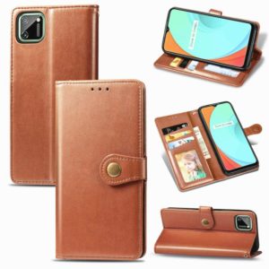 For OPPO Realme C11 Retro Solid Color Leather Buckle Phone Case with Lanyard & Photo Frame & Card Slot & Wallet & Stand Function(Brown) (OEM)