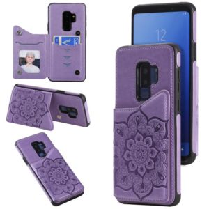 For Samsung Galaxy S9 Plus Flower Embossing Pattern Shockproof Protective Case with Holder & Card Slots & Photo Frame(Purple) (OEM)