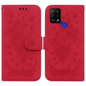 For Tecno Pova 4G Butterfly Rose Embossed Leather Phone Case(Red) (OEM)