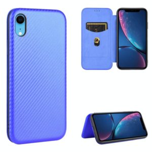 For iPhone XR Carbon Fiber Texture Horizontal Flip TPU + PC + PU Leather Case with Card Slot(Blue) (OEM)