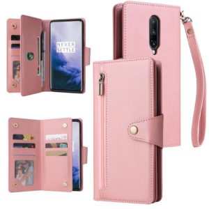For OnePlus 7 Pro Rivet Buckle 9 Cards Three Fold Leather Phone Case(Rose Gold) (OEM)