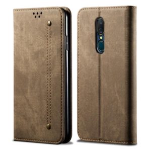 For OPPO A9 / F11 Denim Texture Casual Style Horizontal Flip Leather Case with Holder & Card Slots & Wallet(Khaki) (OEM)