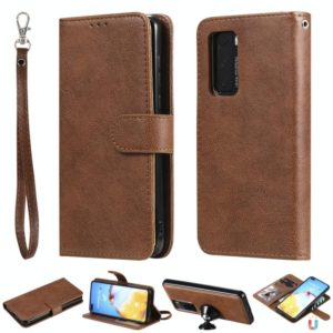For Huawei P40 2 in 1 Solid Color Detachable PU Leather Case with Card Slots & Magnetic Holder & Photo Frame & Wallet & Strap(Brown) (OEM)