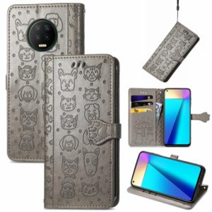 For Infinix Note 7 Lovely Cat and Dog Embossing Pattern Horizontal Flip Leather Case , with Holder & Card Slots & Wallet & Cartoon Clasp & Lanyard(Grey) (OEM)