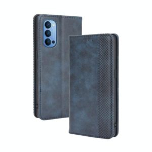 For OPPO Reno4 4G Magnetic Buckle Retro Crazy Horse Texture Horizontal Flip Leather Case , with Holder & Card Slots & Photo Frame(Blue) (OEM)