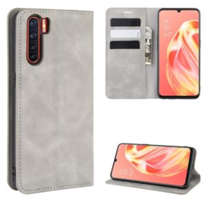 For OPPO A91/OPPO F15/OPPO Reno 3 Retro-skin Business Magnetic Suction Horizontal Flip PU Leather Case with Holder & Card Slots & Wallet(Grey) (OEM)
