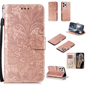 For iPhone 12 Pro Max Lace Flower Horizontal Flip Leather Case with Holder & Card Slots & Wallet & Photo Frame(Rose Gold) (OEM)