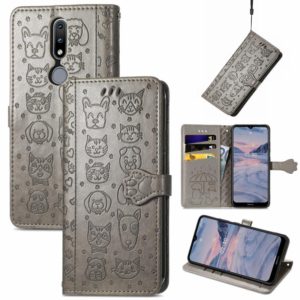 For Nokia 2.4 Lovely Cat and Dog Embossing Pattern Horizontal Flip Leather Case , with Holder & Card Slots & Wallet & Cartoon Clasp & Lanyard(Grey) (OEM)