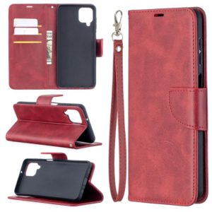 For Samsung Galaxy A12 Retro Lambskin Texture Pure Color Horizontal Flip PU Leather Case with Holder & Card Slots & Wallet & Lanyard(Red) (OEM)