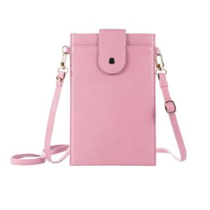 Litchi Texture Card Holder Mobile Phone Bag with Long Strap(Pink) (OEM)