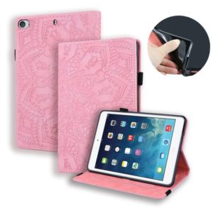 For iPad Mini 2019 & 4 & 3 & 2 Calf Pattern Double Folding Design Embossed Leather Case with Holder & Card Slots & Pen Slot & Elastic Band(Pink) (OEM)