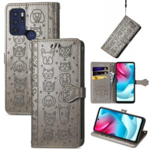 For Motorola Moto G60S Lovely Cat and Dog Embossing Pattern Horizontal Flip Leather Phone Case with Holder & Card Slots & Wallet & Cartoon Clasp & Lanyard(Grey) (OEM)