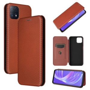 For OPPO A72 5G Carbon Fiber Texture Horizontal Flip TPU + PC + PU Leather Case with Card Slot(Brown) (OEM)