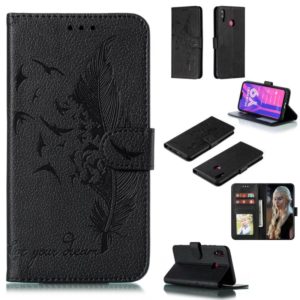 Feather Pattern Litchi Texture Horizontal Flip Leather Case with Wallet & Holder & Card Slots For Huawei Y9 (2019)(Black) (OEM)