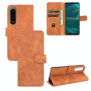 For Sony Xperia 5 III Solid Color Skin Feel Magnetic Buckle Horizontal Flip Calf Texture PU Leather Case with Holder & Card Slots & Wallet(Brown) (OEM)