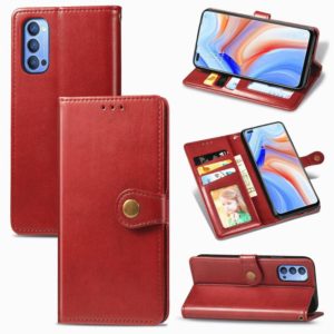 For Oppo Reno4 4G Retro Solid Color Leather Buckle Phone Case with Lanyard & Photo Frame & Card Slot & Wallet & Stand Function(Red) (OEM)