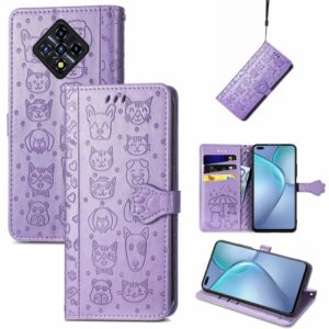 For Infinix Zero 8 Cat and Dog Embossed Horizontal Flip Phone Leather Case with Holder & Card Slot & Wallet & Lanyard(Purple) (OEM)