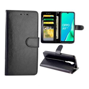 For OPPO A9 (2020) / A5 (2020) Crazy Horse Texture Leather Horizontal Flip Protective Case with Holder & Card Slots & Wallet & Photo Frame(Black) (OEM)