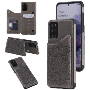 For Samsung Galaxy S20+ Flower Embossing Pattern Shockproof Protective Case with Holder & Card Slots & Photo Frame(Grey) (OEM)
