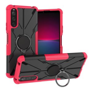 For Sony Xperia 10 IV Armor Bear Shockproof PC + TPU Phone Case with Ring(Rose Red) (OEM)
