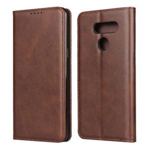 For LG K50S Calf Texture Magnetic Horizontal Flip Leather Case with Holder & Card Slots & Wallet(Brown) (OEM)