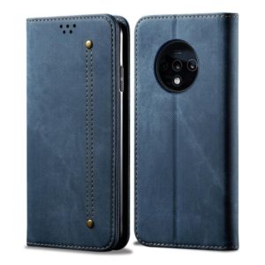 For OnePlus 7T Denim Texture Casual Style Horizontal Flip Leather Case with Holder & Card Slots & Wallet(Blue) (OEM)