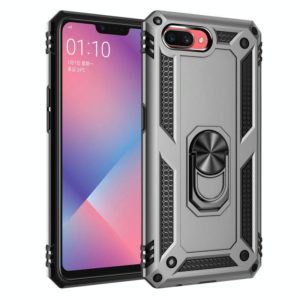 For OPPO A5 / A3s Shockproof TPU + PC Protective Case with 360 Degree Rotating Holder(Silver) (OEM)